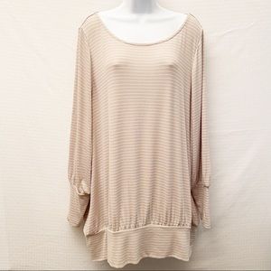 New Lane Bryant Top Plus Sz 22/24 Tan White Stripe Illusion Collection Nwt.
